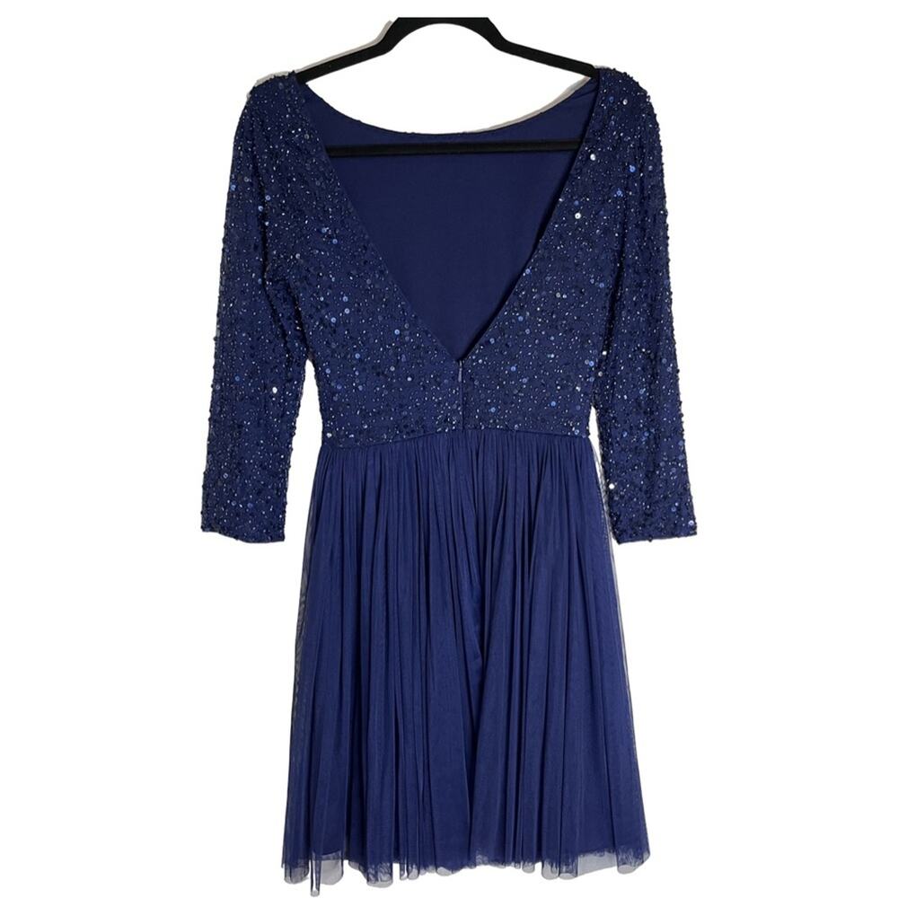 NWT QUIZ Womens Navy Zippered Embellished Mesh 3/4 Sleeve Boat Neck Party Dress. - Picture 3 of 5